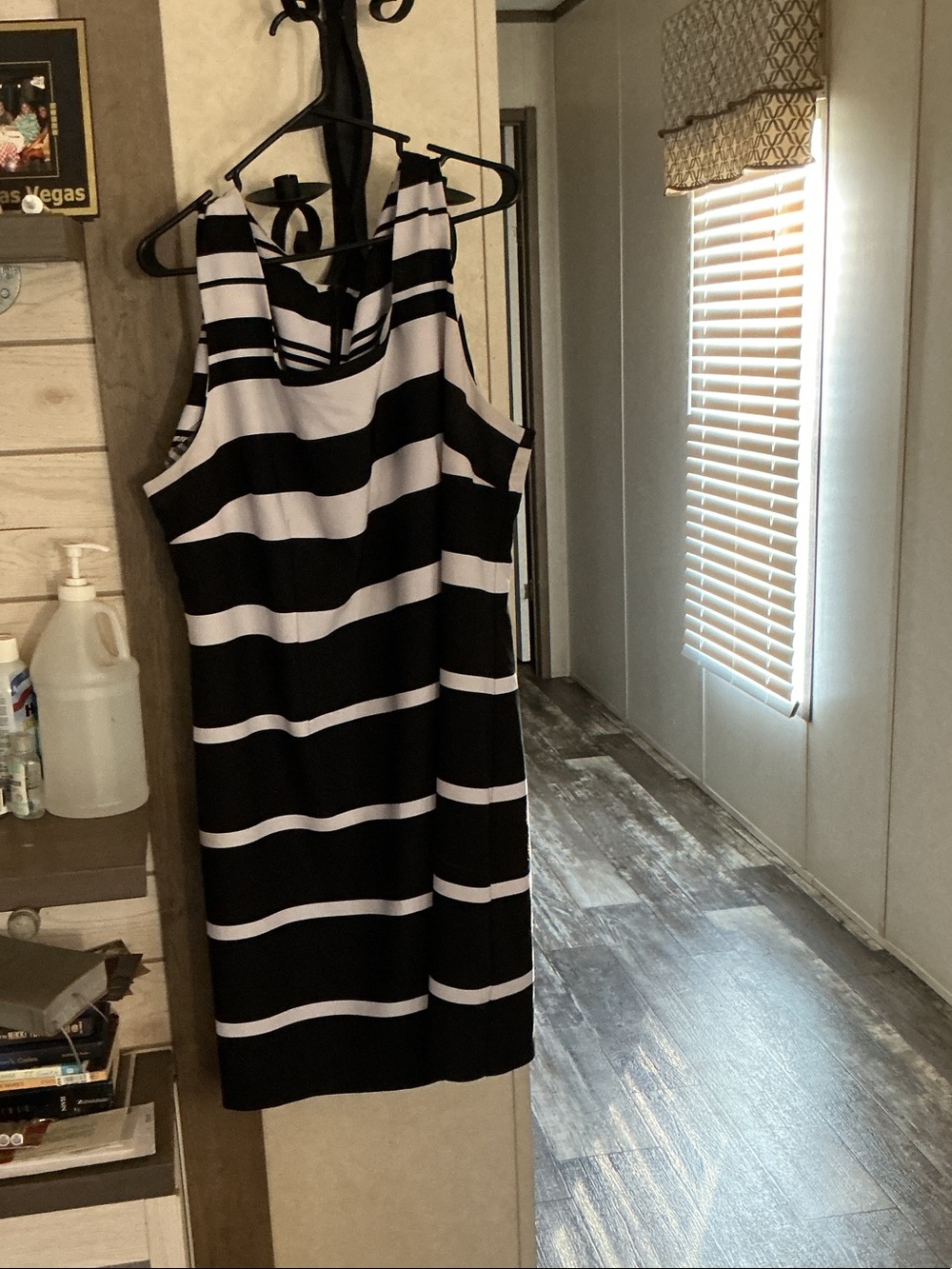 Voir Voir Black and White Striped Midi Dress